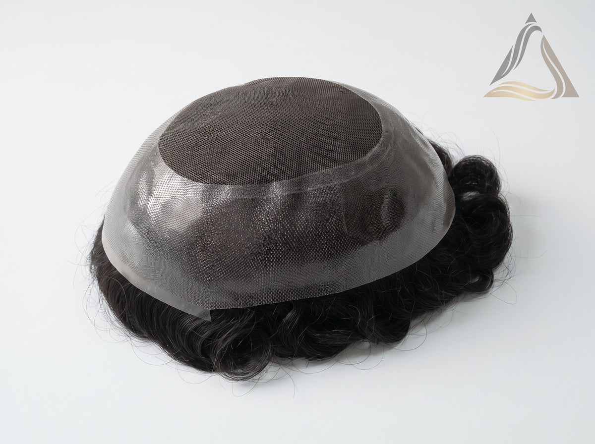 New Australia Men's Hair System - 8x10 Breathable Lace Center with Poly Perimeter Toupee - Premium Human Hair Replacement Piece