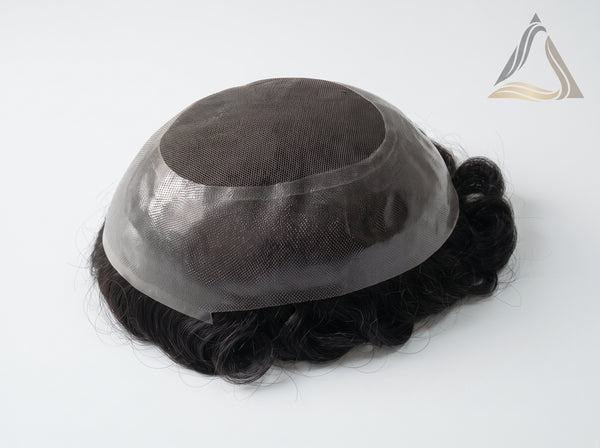 New Australia Men's Hair System - 8x10 Breathable Lace Center with Poly Perimeter Toupee - Premium Human Hair Replacement Piece