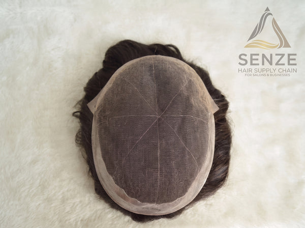 Q6 Men's Hair System - Breathable French Lace Center with Skin Poly Sides & Back Toupee - Natural Human Hair Replacement Piece