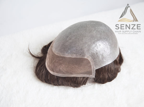BIO Men's Hair System - Ultra Thin Skin Base with French Lace Front Toupee - 8x10 Natural Hairline Human Hairpiece